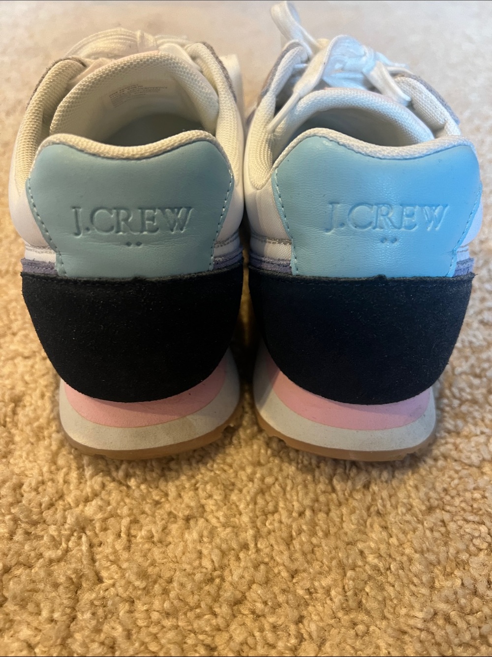 J. Crew women’s ' White Sneakers with Light Blue, Navy & Pink Accents 8.5